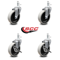 Service Caster 4 Inch Thermoplastic Wheel 12mm Threaded Stem Caster Set with 2 Brakes SCC SCC-TS05S410-TPRS-M1215-2-SLB-2